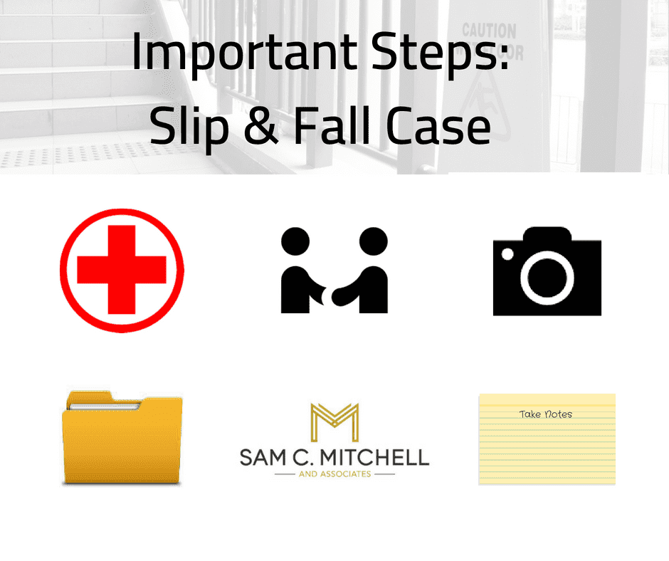 Important Steps To Take After A Slip &Amp; Fall, Sam C. Mitchell And Associates important steps: slip & fall case infographic